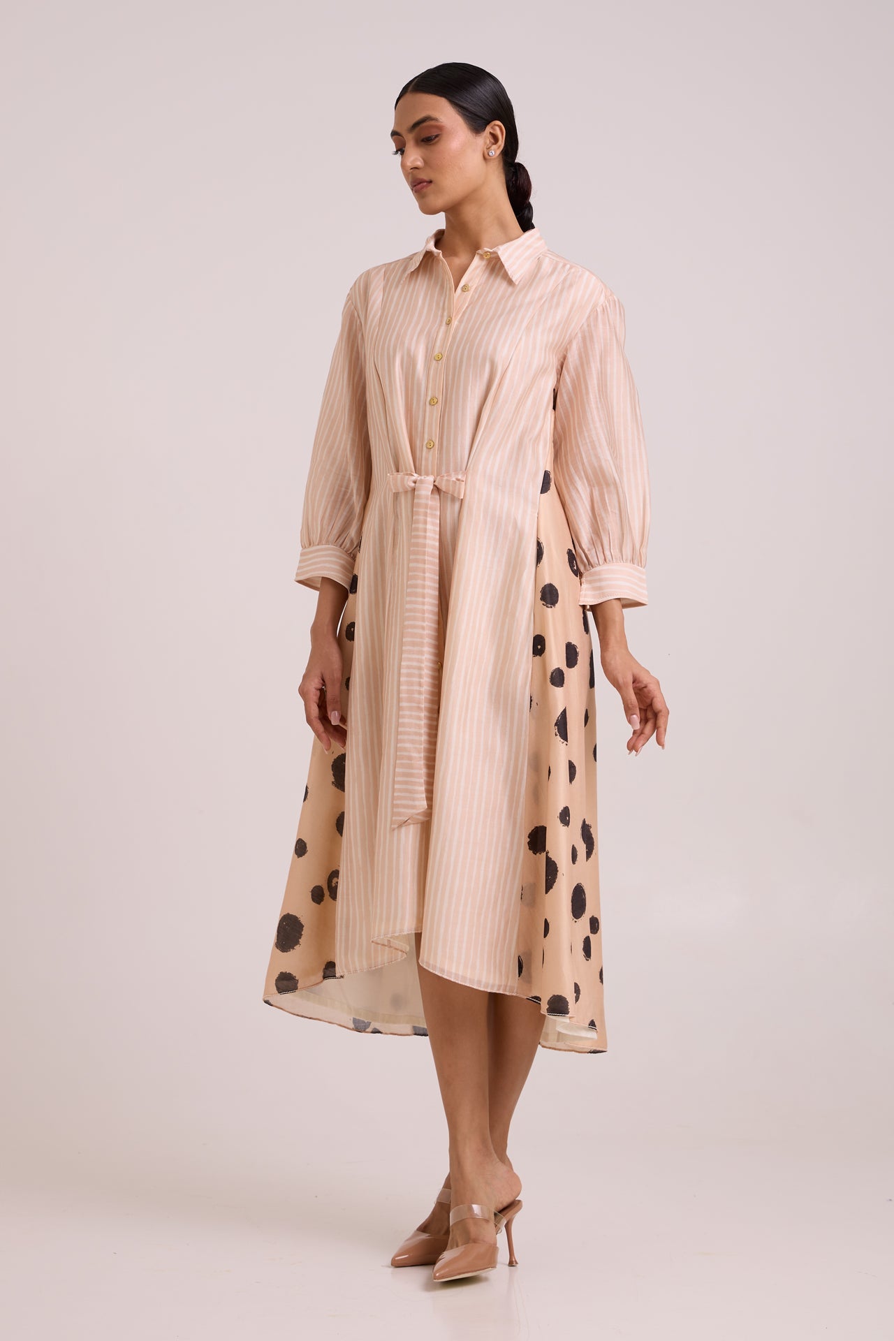 Philo Almond Burst Back Drop Shirt Dress