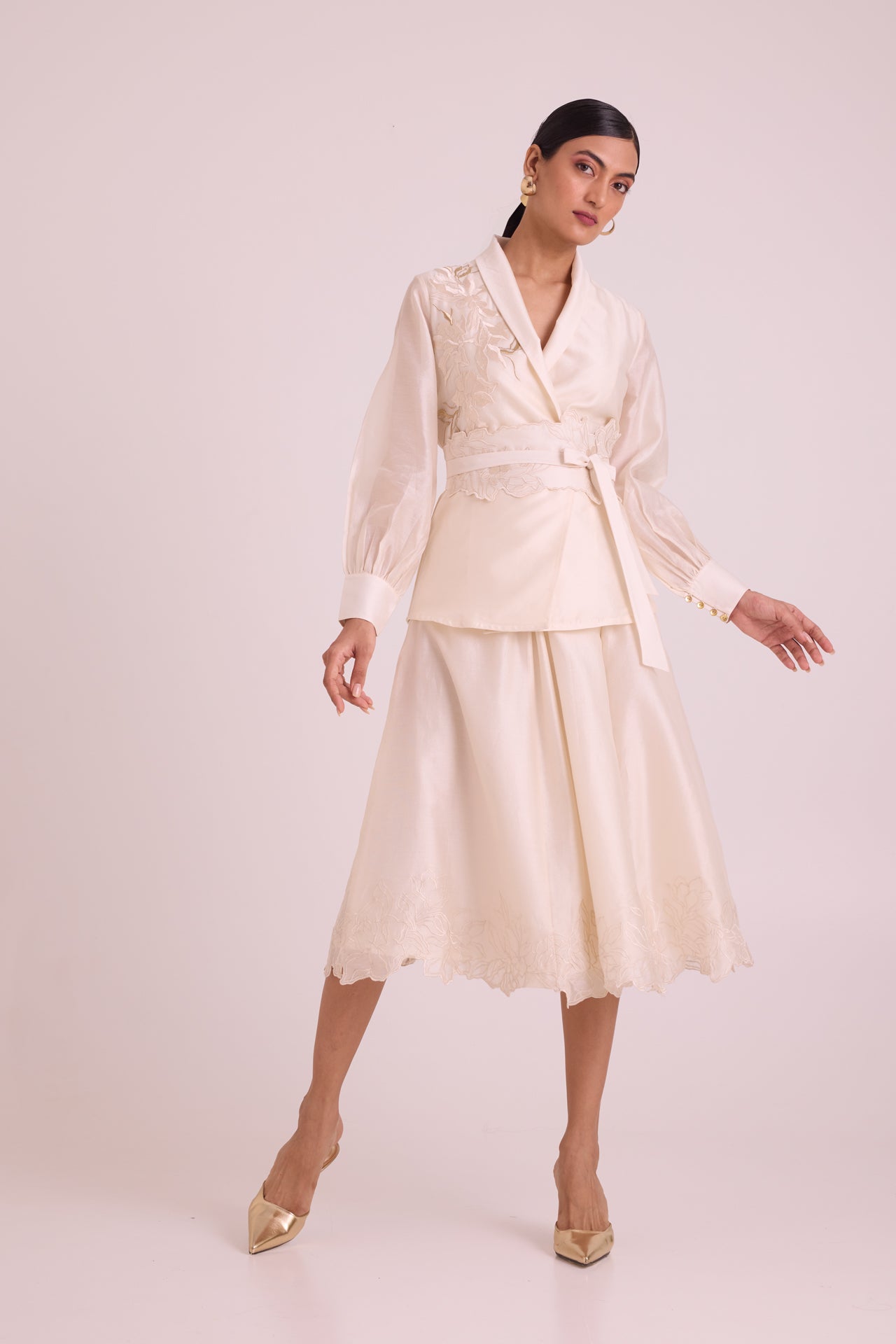 Murphy Broach Wrap Top & Duchess Skirt