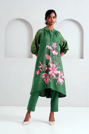 Pine Green Suvi Set  Embroidered Tunic & Pants