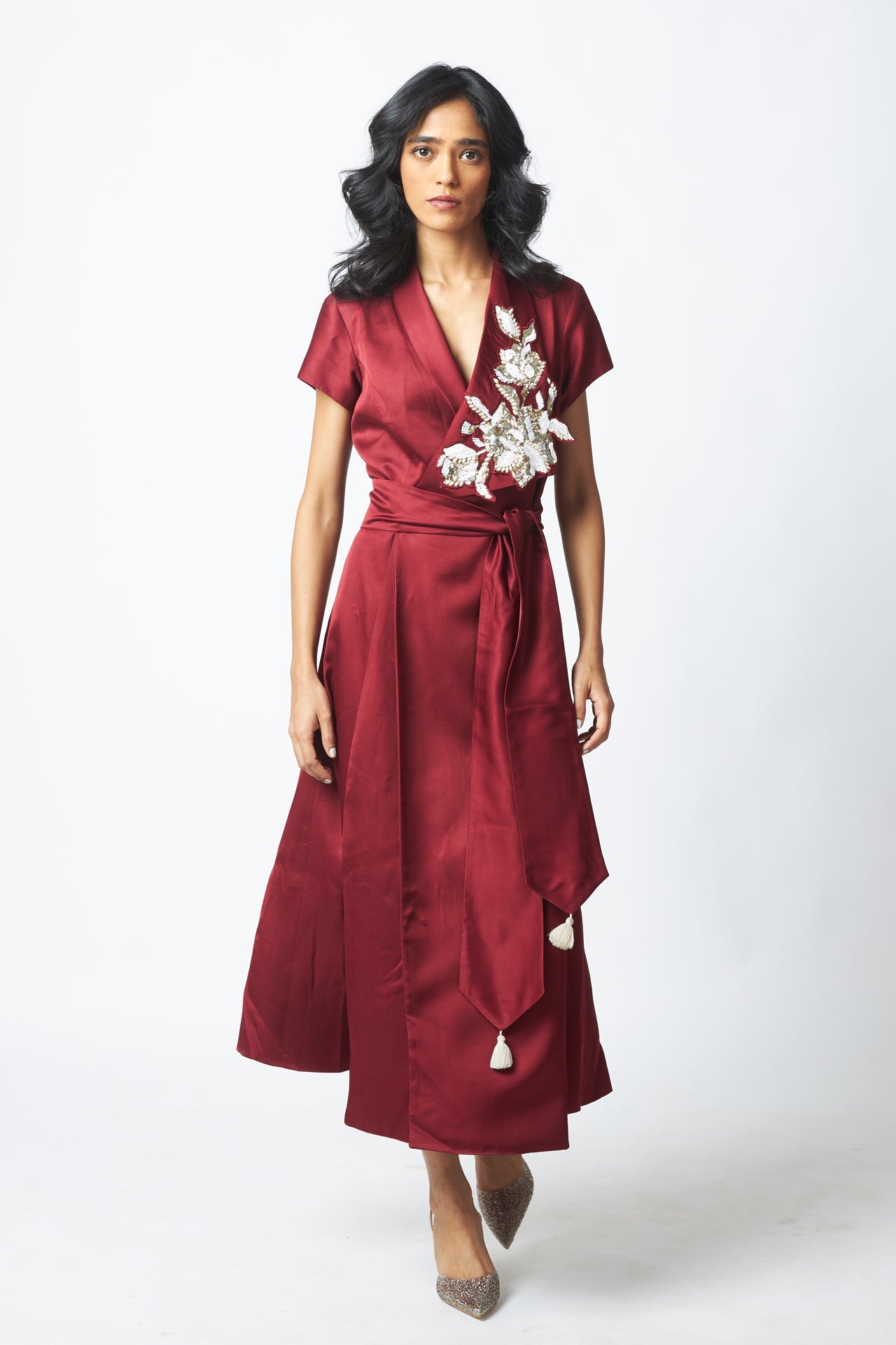 Ravena Floral Broach Long Wrap Dress