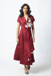 Ravena Floral Broach Long Wrap Dress