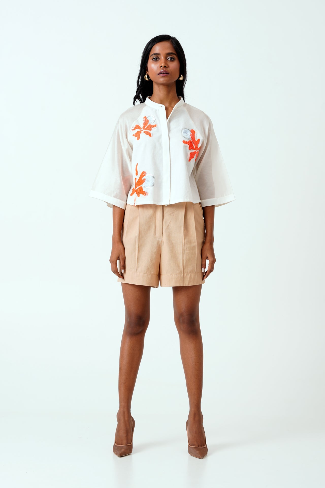Ivory Zola Raglan Sleeve Crop Shirt & Shorts
