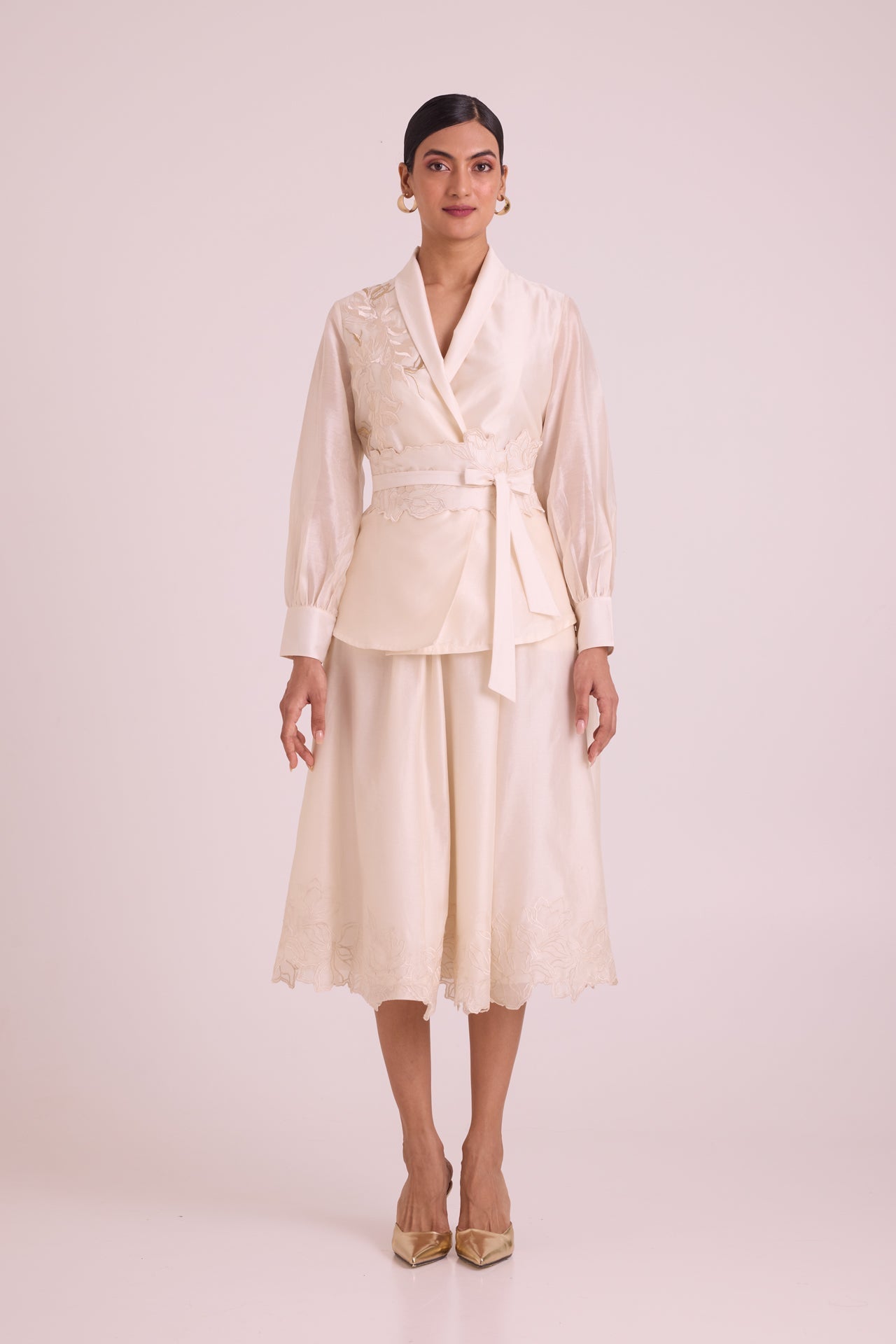 Murphy Broach Wrap Top & Duchess Skirt