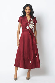 Ravena Floral Broach Long Wrap Dress
