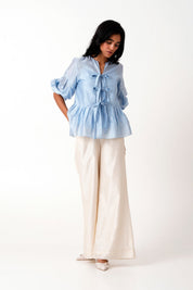 Ice Blue Toni Set Multi Knot Peplum Top with Slip & Pants