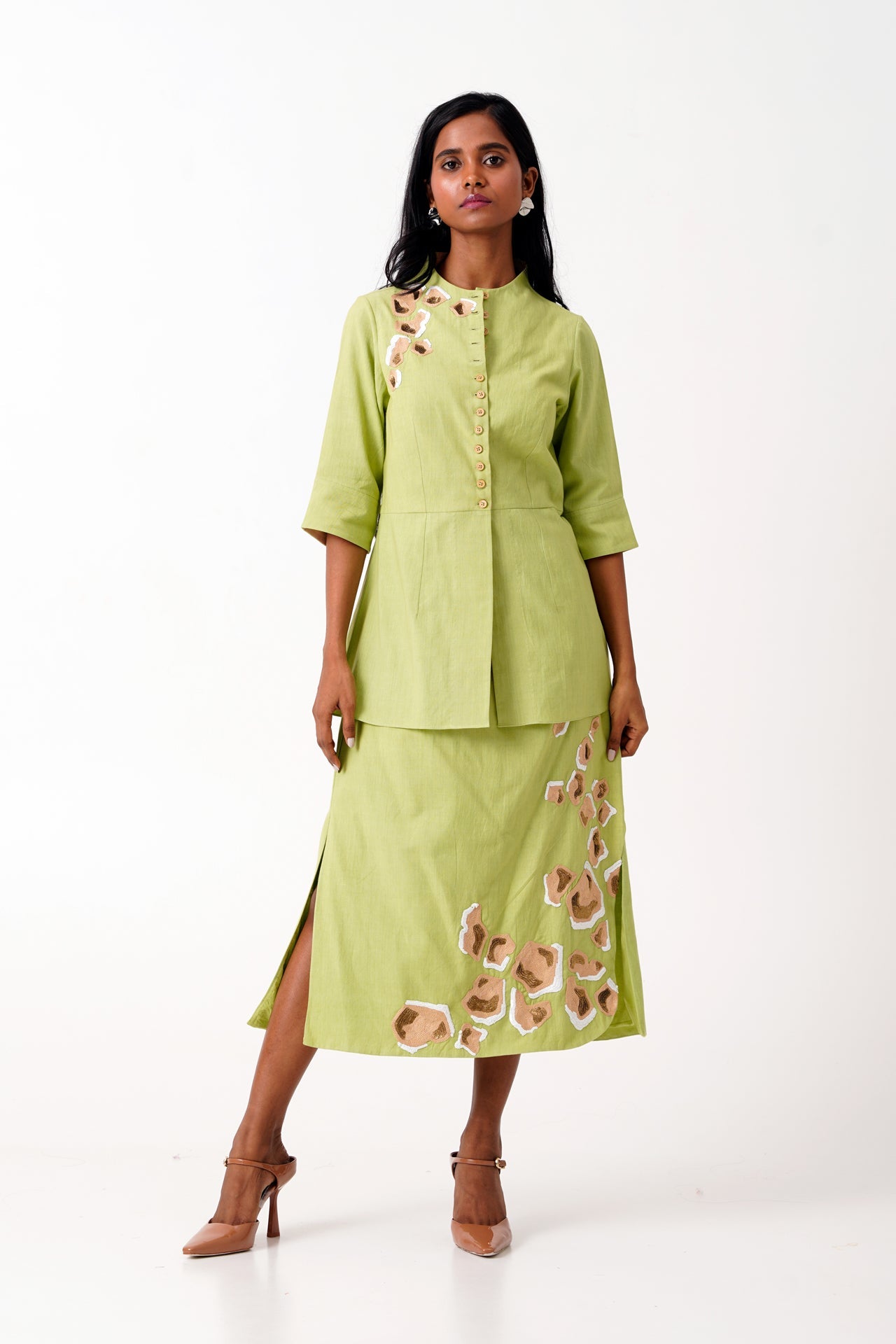 Spring Green Sierra Skirt Set  Peplum Top & Tapered Skirt