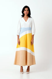 Sahar Multi Panelled Long Dress with Belt