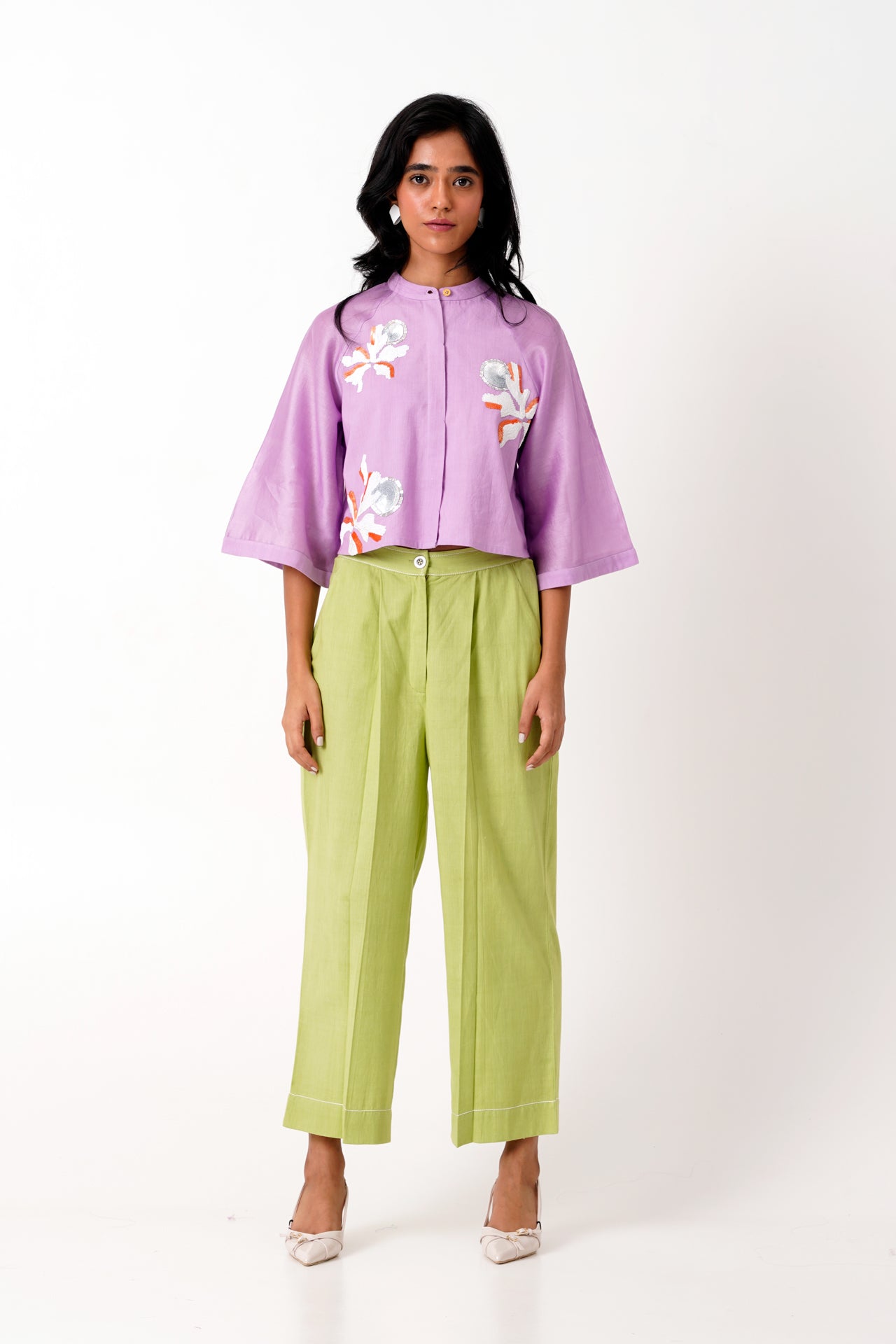Lavender Zola Raglan Sleeve Crop Shirt & Ankle Pants