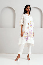 White Suvi Set Embroidered Tunic & Pants
