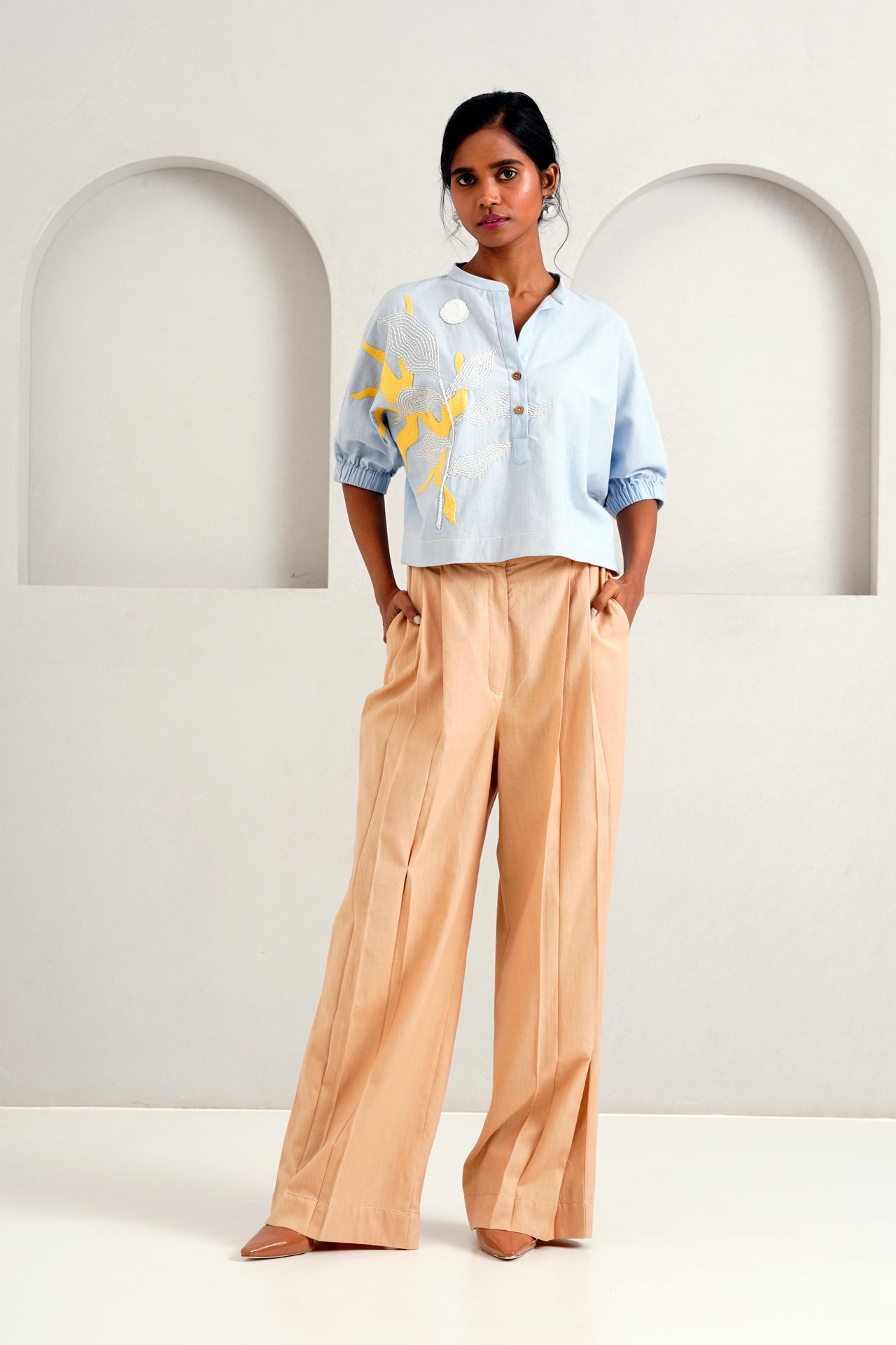 Ice Blue Terra Full Moon Top & Pleated Long Pants