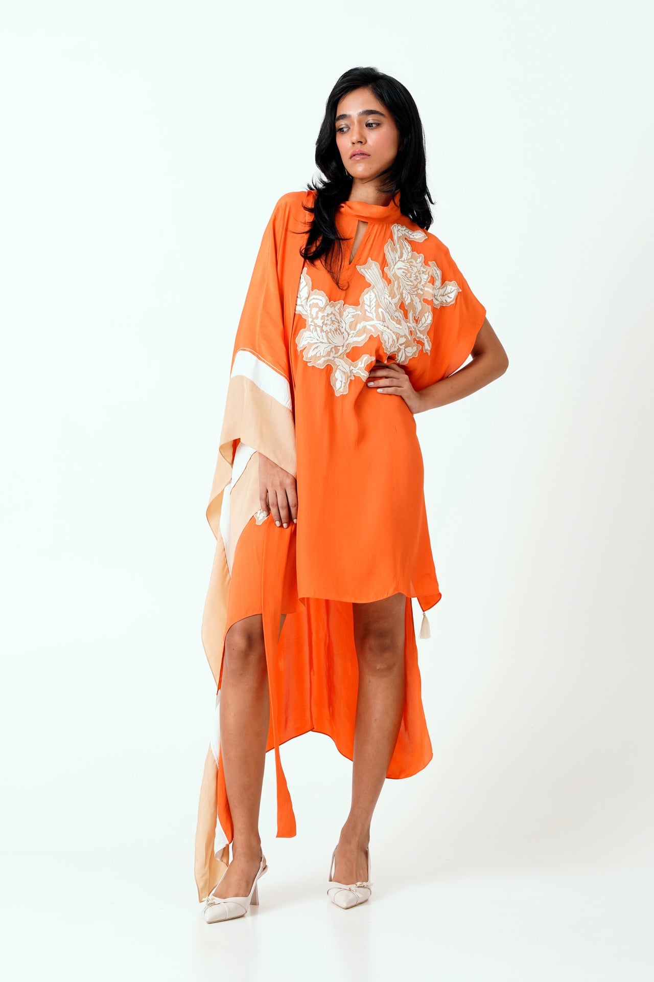 Sunset Orange Nante Scarf Kaftan Dress