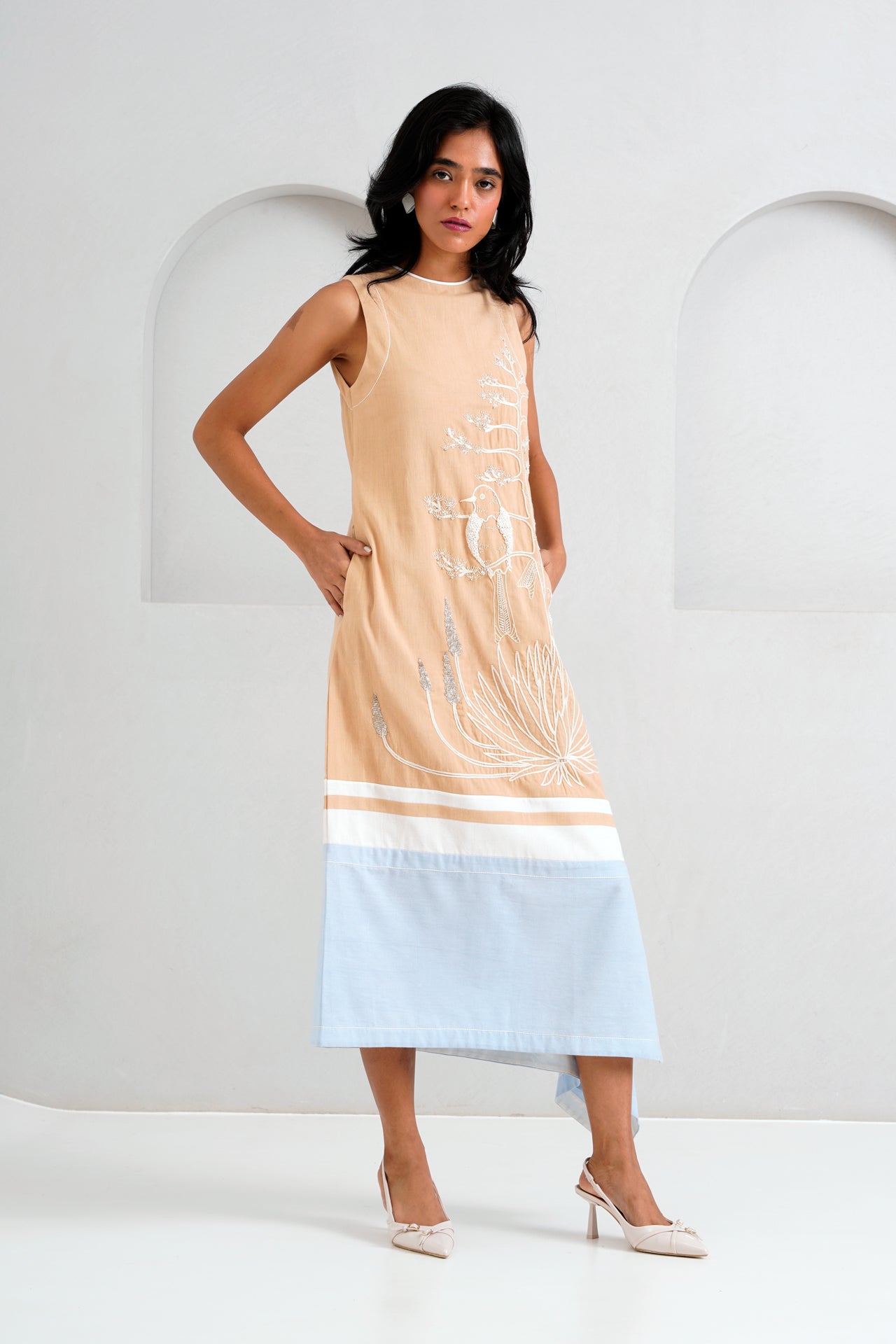Latte Chase Midtown Midi Dress in Hand Embroidery