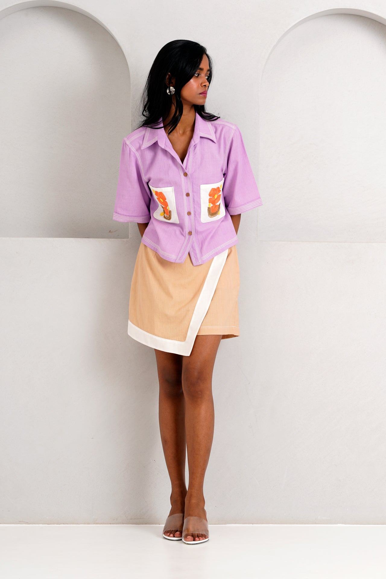 Romy & Tom Lavender Pocket Crop Top & Latte Skort