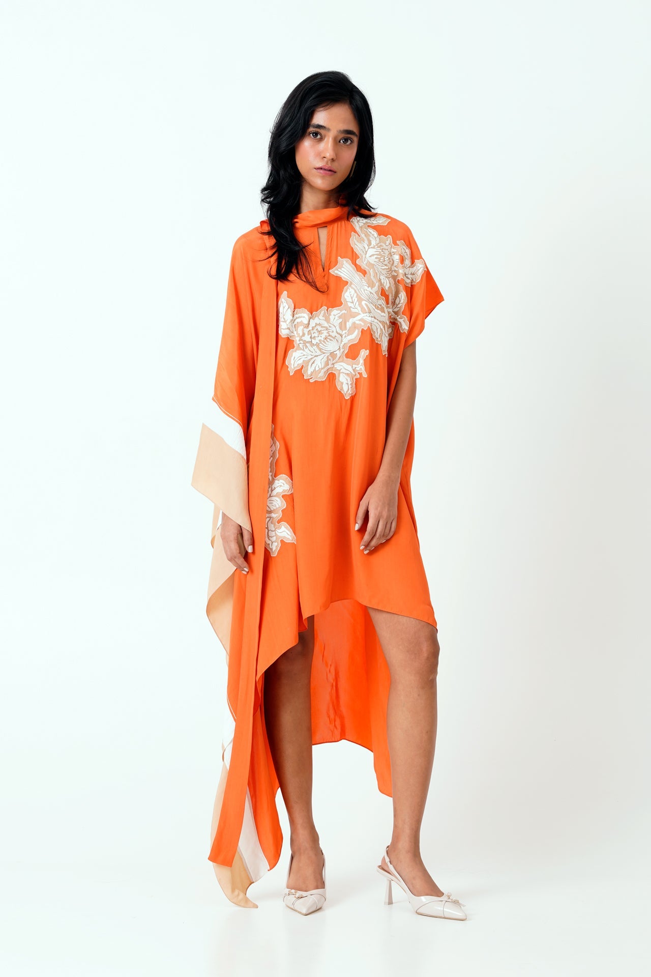 Sunset Orange Nante Scarf Kaftan Dress