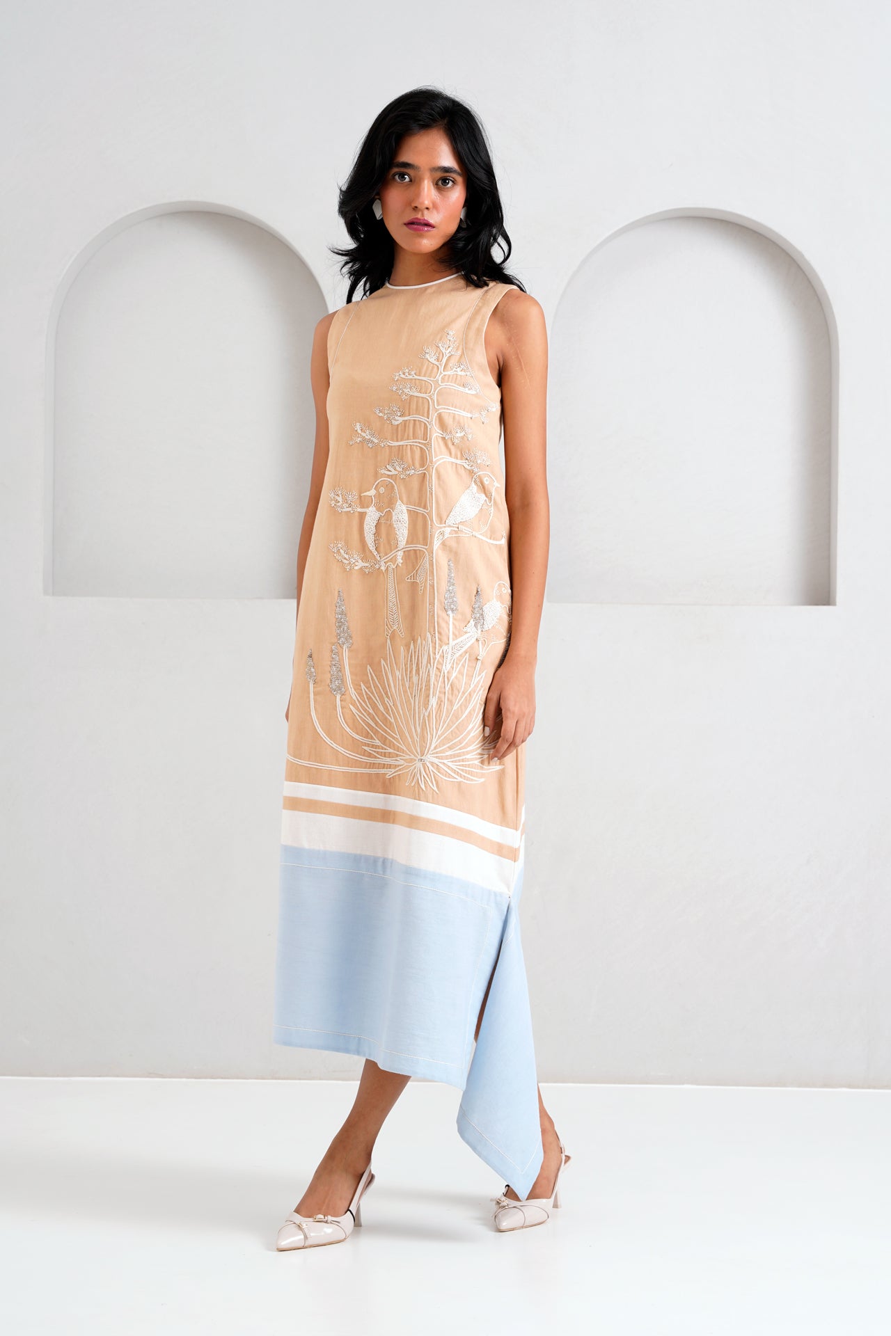 Latte Chase Midtown Midi Dress in Hand Embroidery