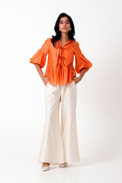 Sunset Orange Toni Set Multi Knot Peplum Top with Slip & Pants