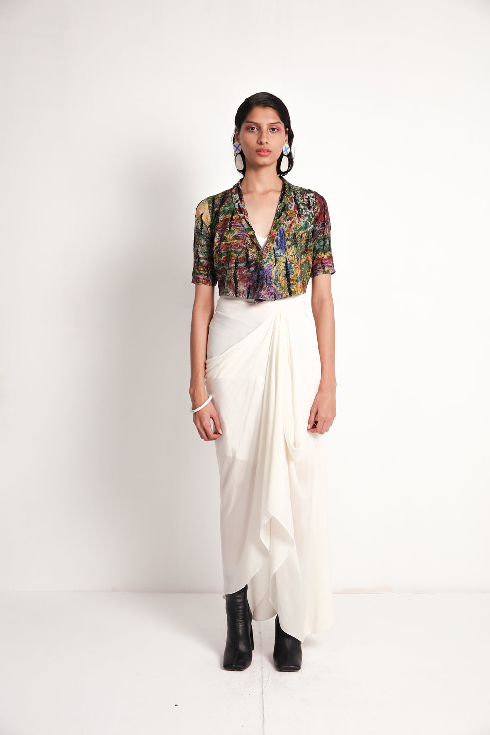 Midday Jacket With Off White Drape Skirt