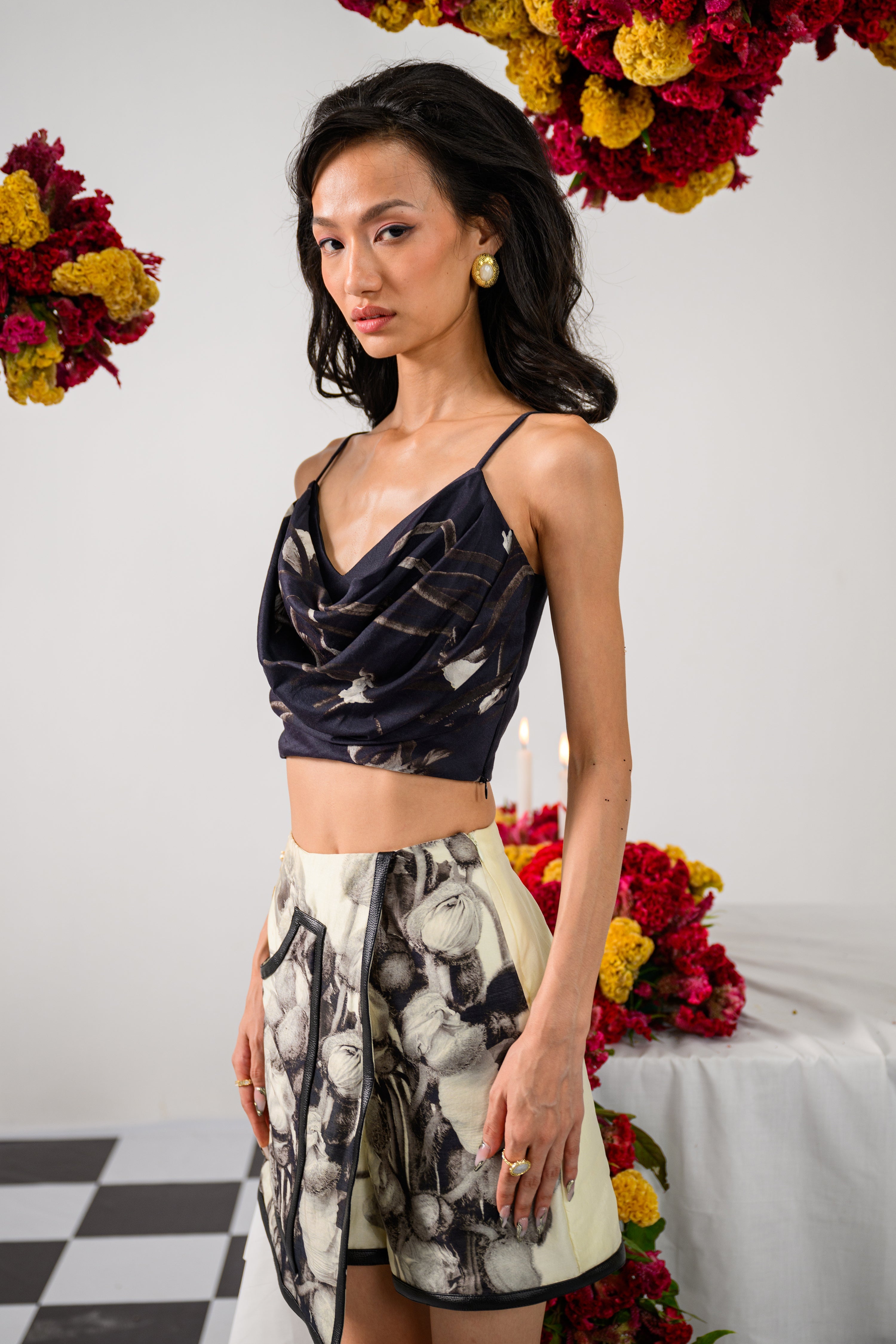 Noir & Ivory Cowl Bustier
