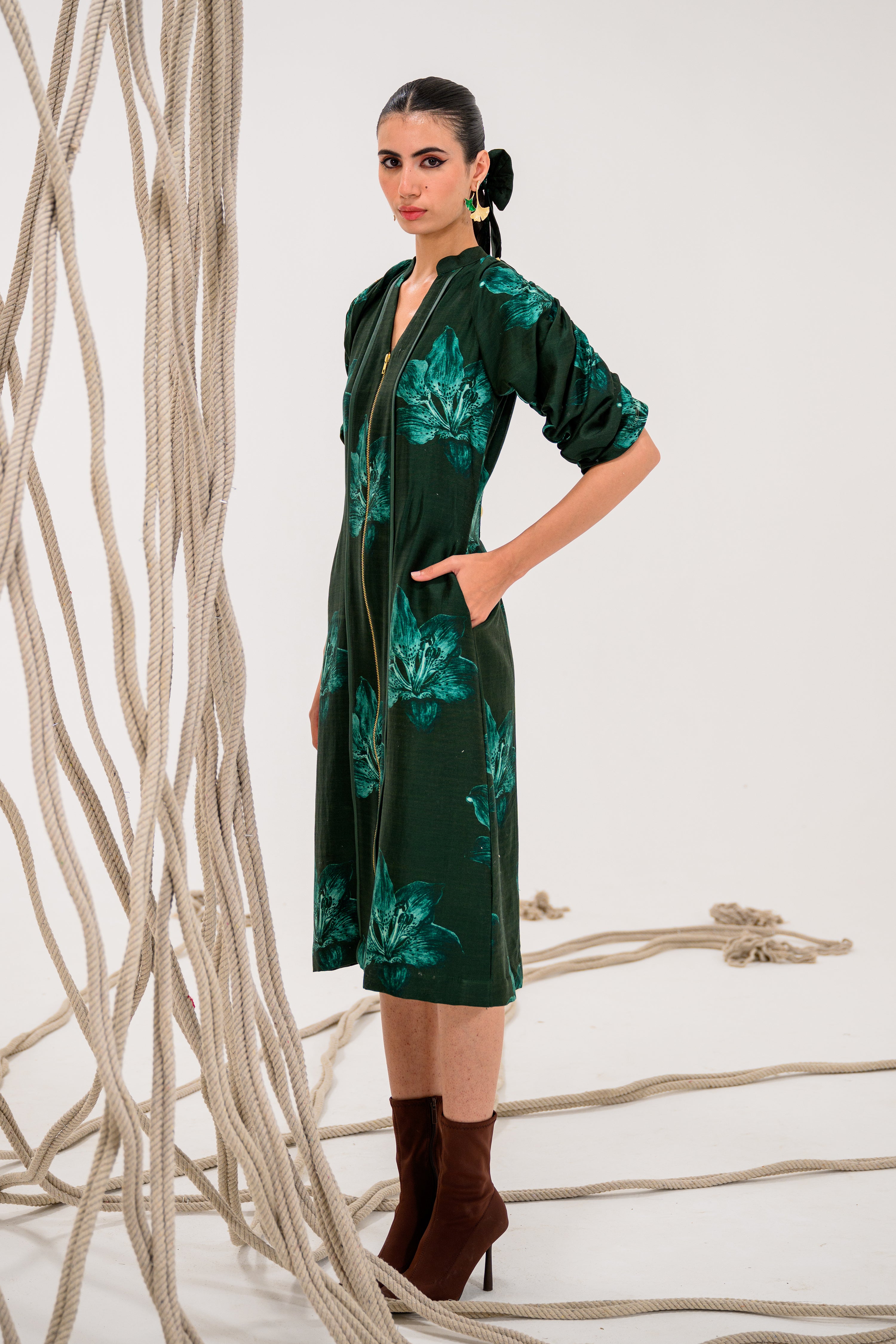 Frostleaf Zipper Midi Dress