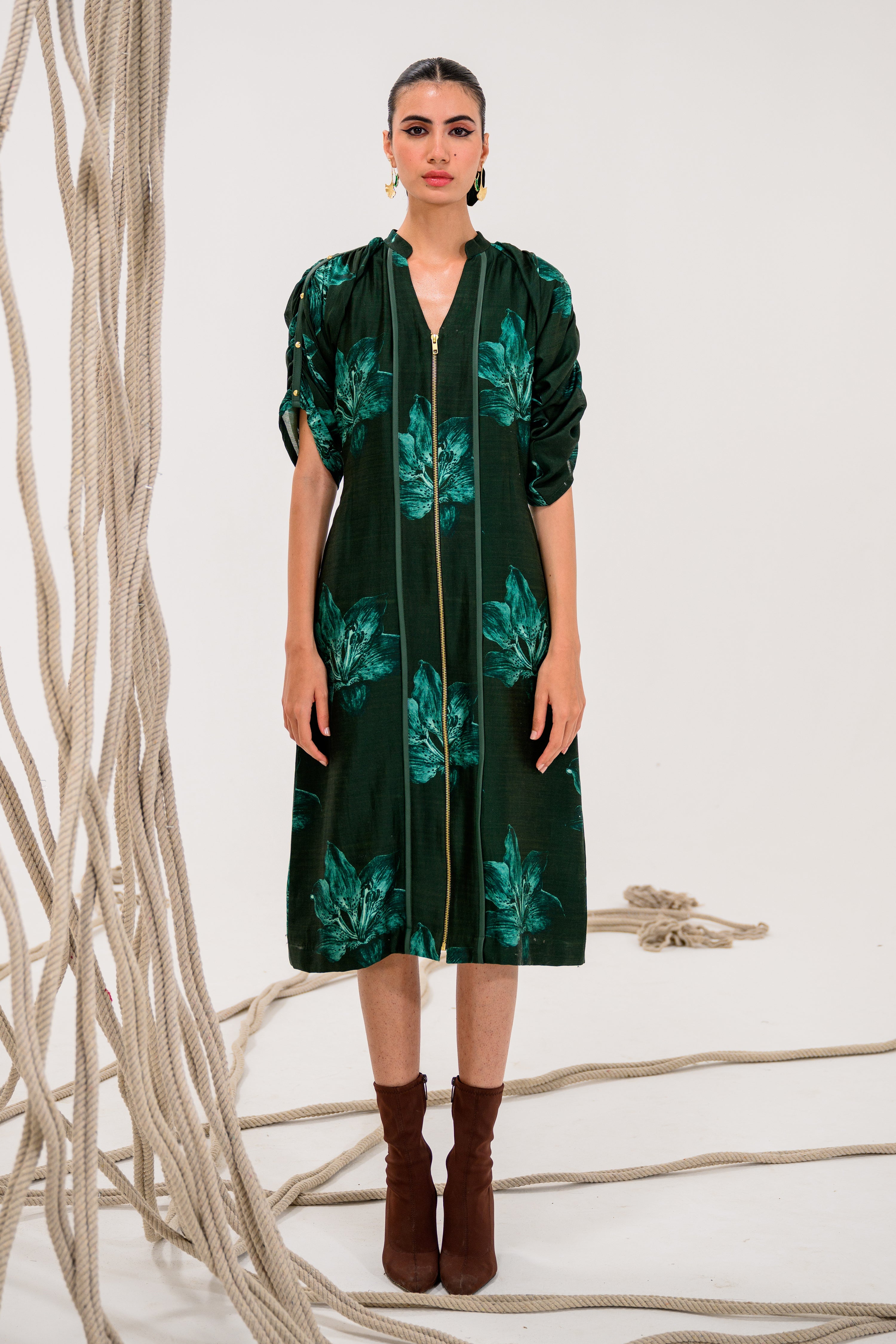 Frostleaf Zipper Midi Dress
