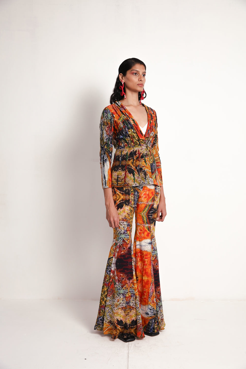 Flowers Long Jacket With Flare Pant
