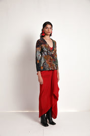 Long Jacket With Draped Skirt and Bralette