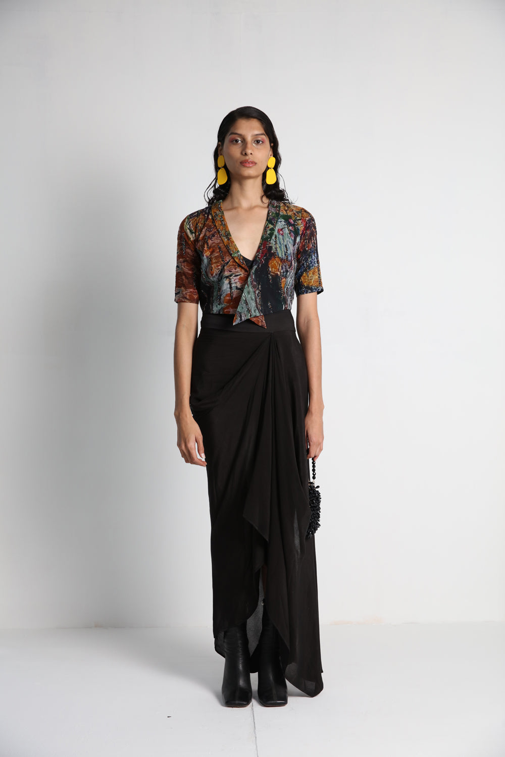 Short Jacket With Draped Skirt and Bralette