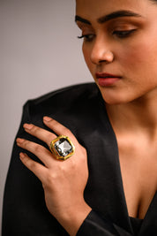 Goddess Statement Ring in Golden Crystal