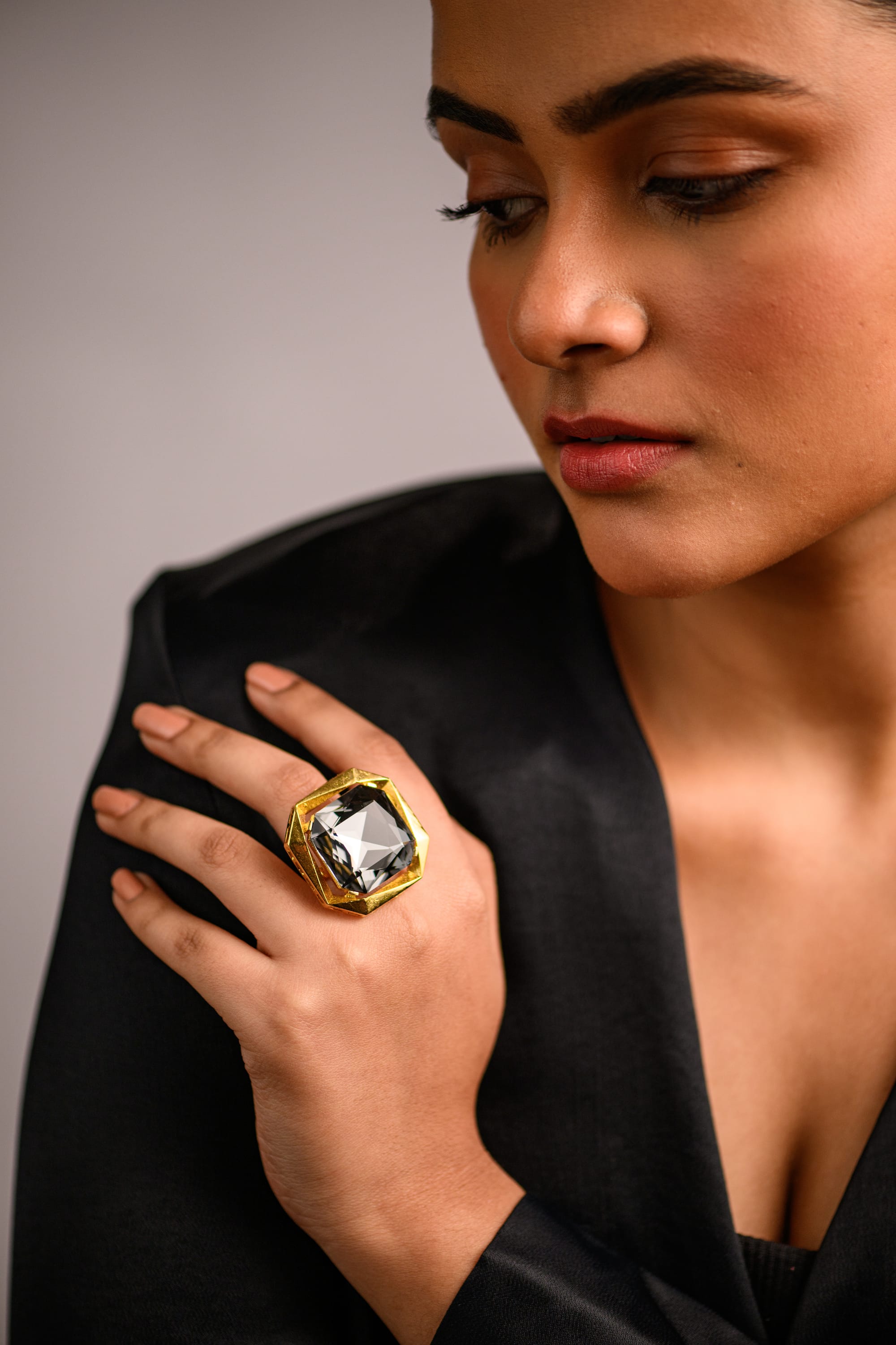 Goddess Statement Ring in Golden Crystal