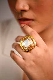 Goddess Statement Ring in Golden Crystal