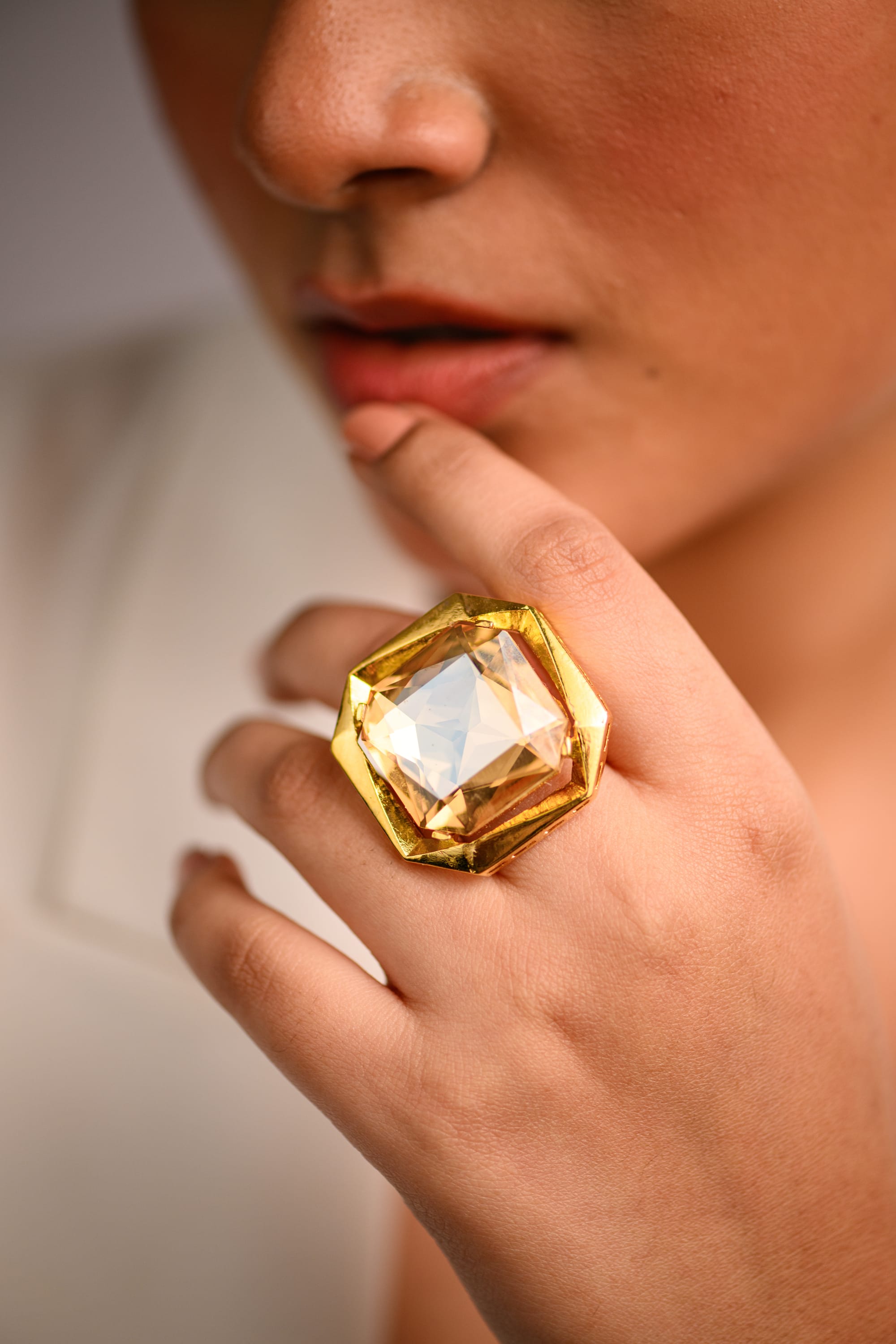 Goddess Statement Ring in Golden Crystal