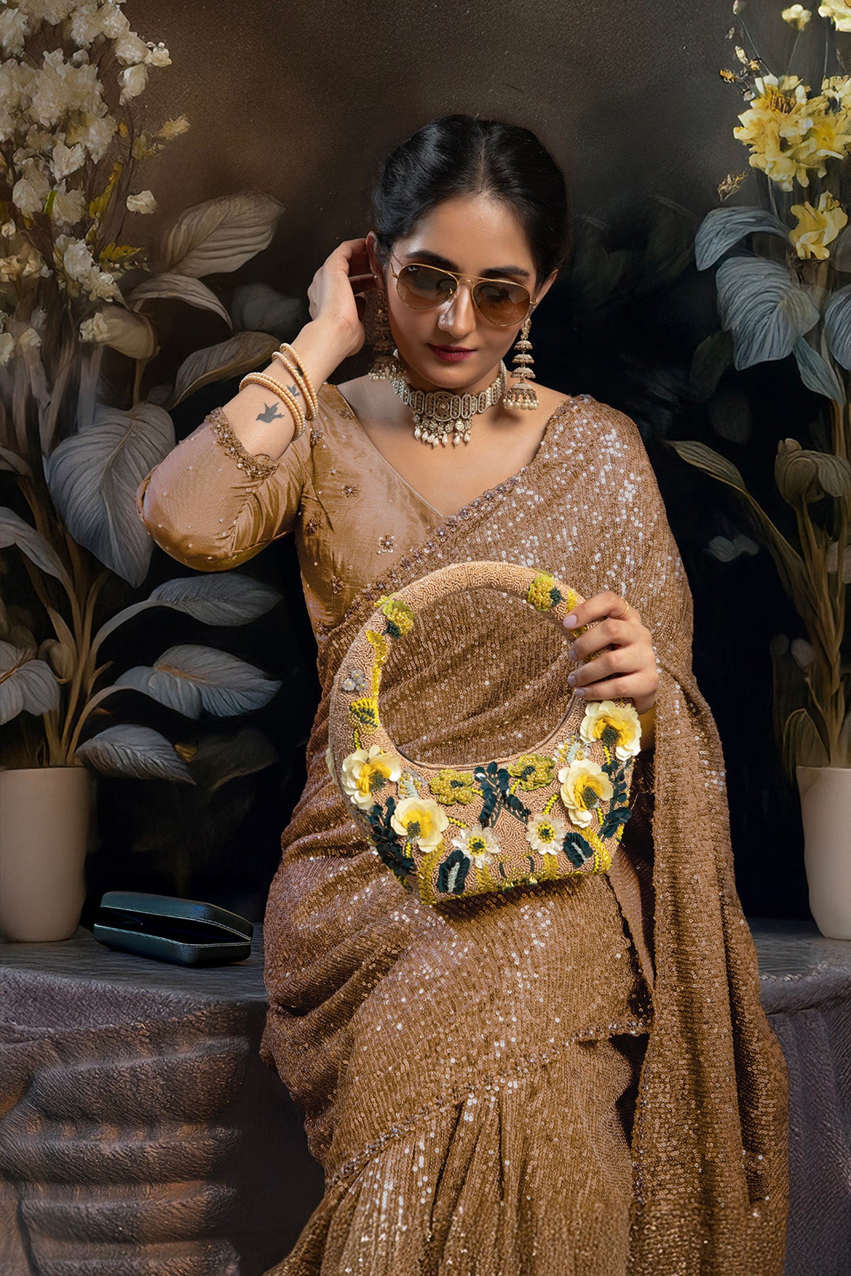 Golden Meadow Embellished Beaded Bag