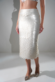 Hailey Pearl White Sequin Embellished Midi Skirt