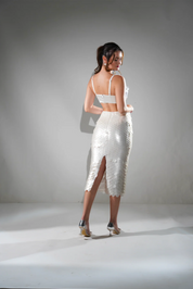 Hailey Pearl White Sequin Embellished Midi Skirt