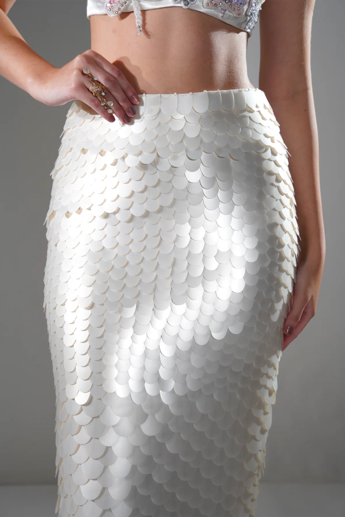 Hailey Pearl White Sequin Embellished Midi Skirt