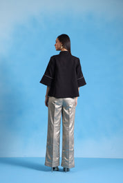 Starlit Noir Oversized Top with Shimmer Pants