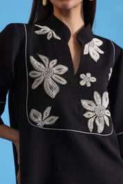 Starlit Noir Oversized Top with Shimmer Pants