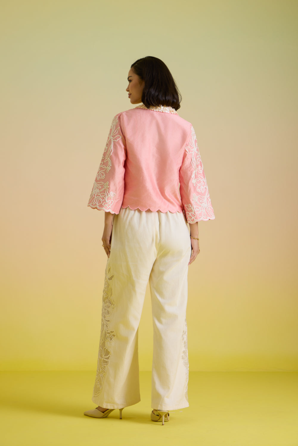 Ivory Embroidered Panelled Pants