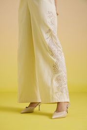 Ivory Embroidered Panelled Pants