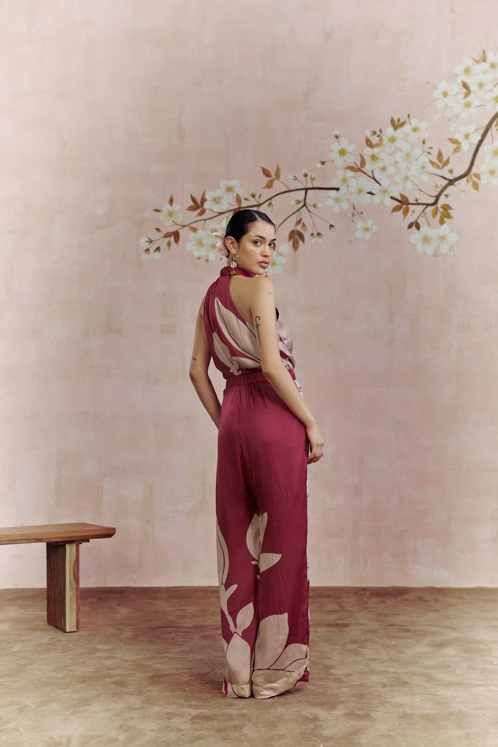 Merlot Halter Neck Jumpsuit