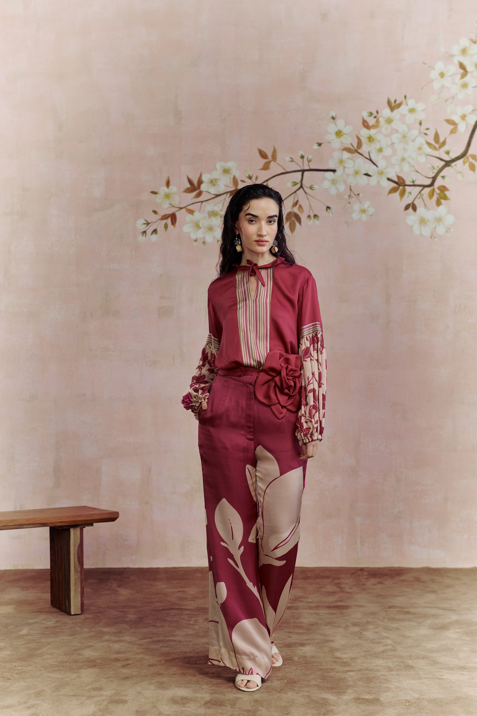 Merlot Shirt Co-ord Set With Belt
