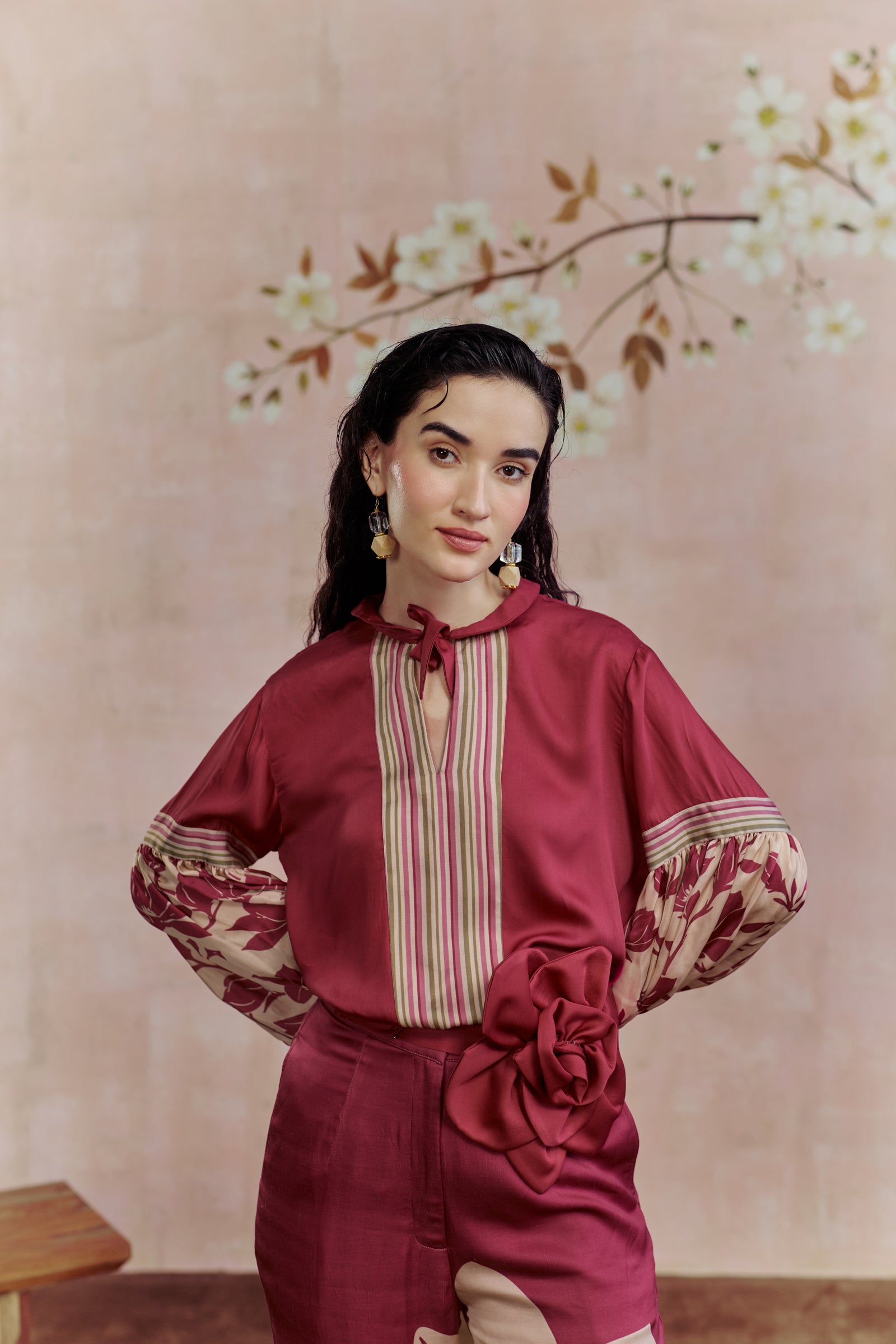 Merlot Shirt Co-ord Set With Belt