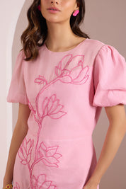 Sania Chadha in Coral Pink Scallop Dress