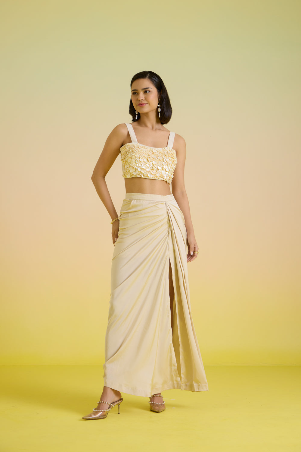Ivory Draped Satin Skirt