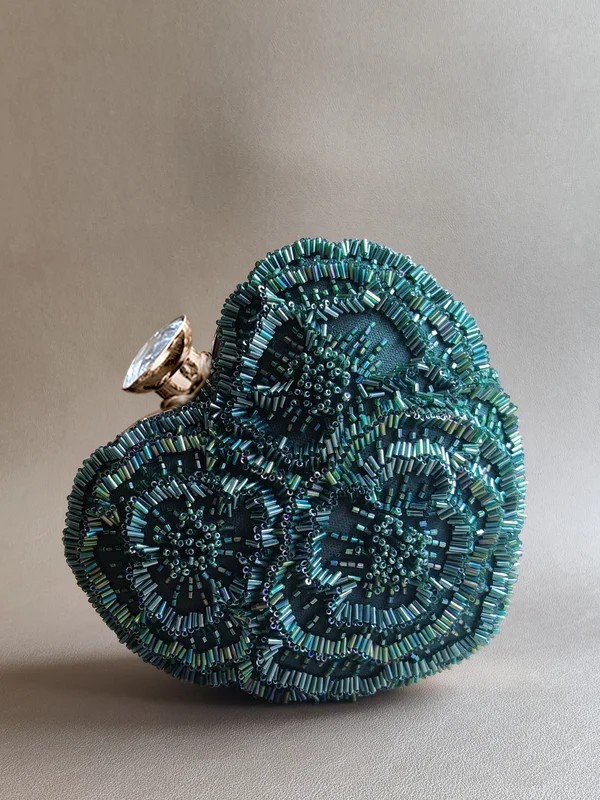 Bottle Green Floral Heart Bag