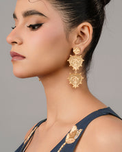 gold plated heart shaped dang drop earring for women