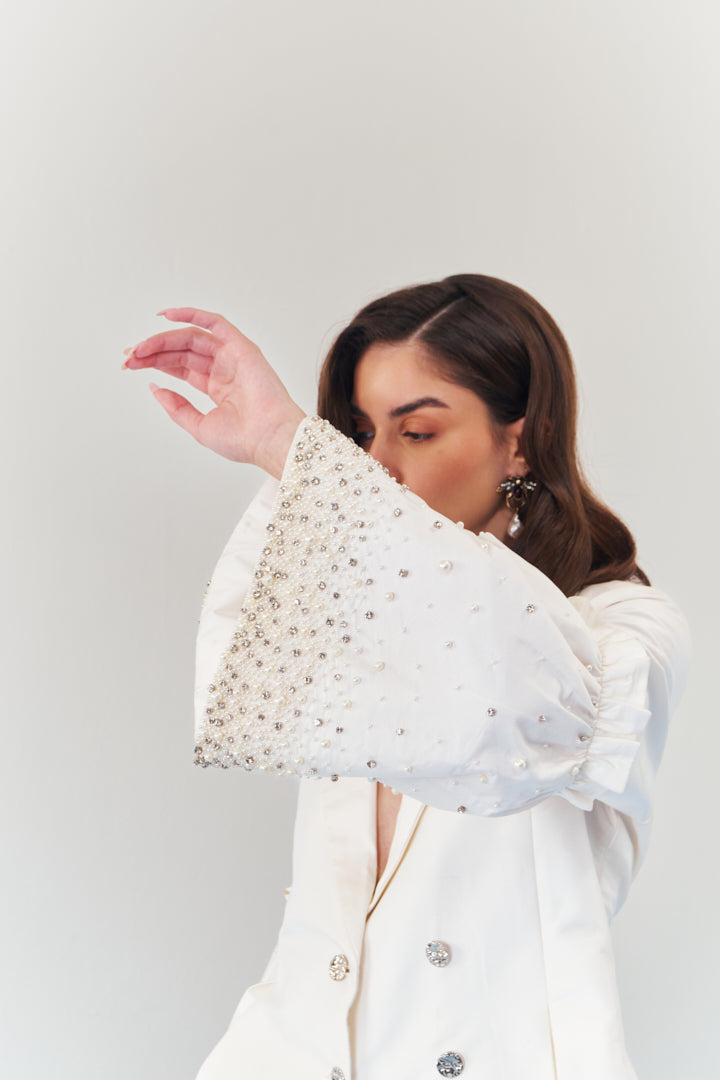 Moonlit Pearl Embellished Blazer Set
