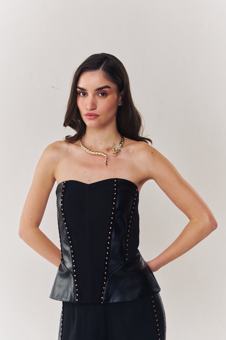 Regalia Corset With Leather Detailing