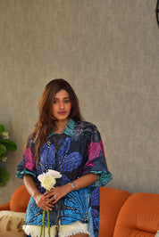 Black & Purple Floral Pearl String Shirt