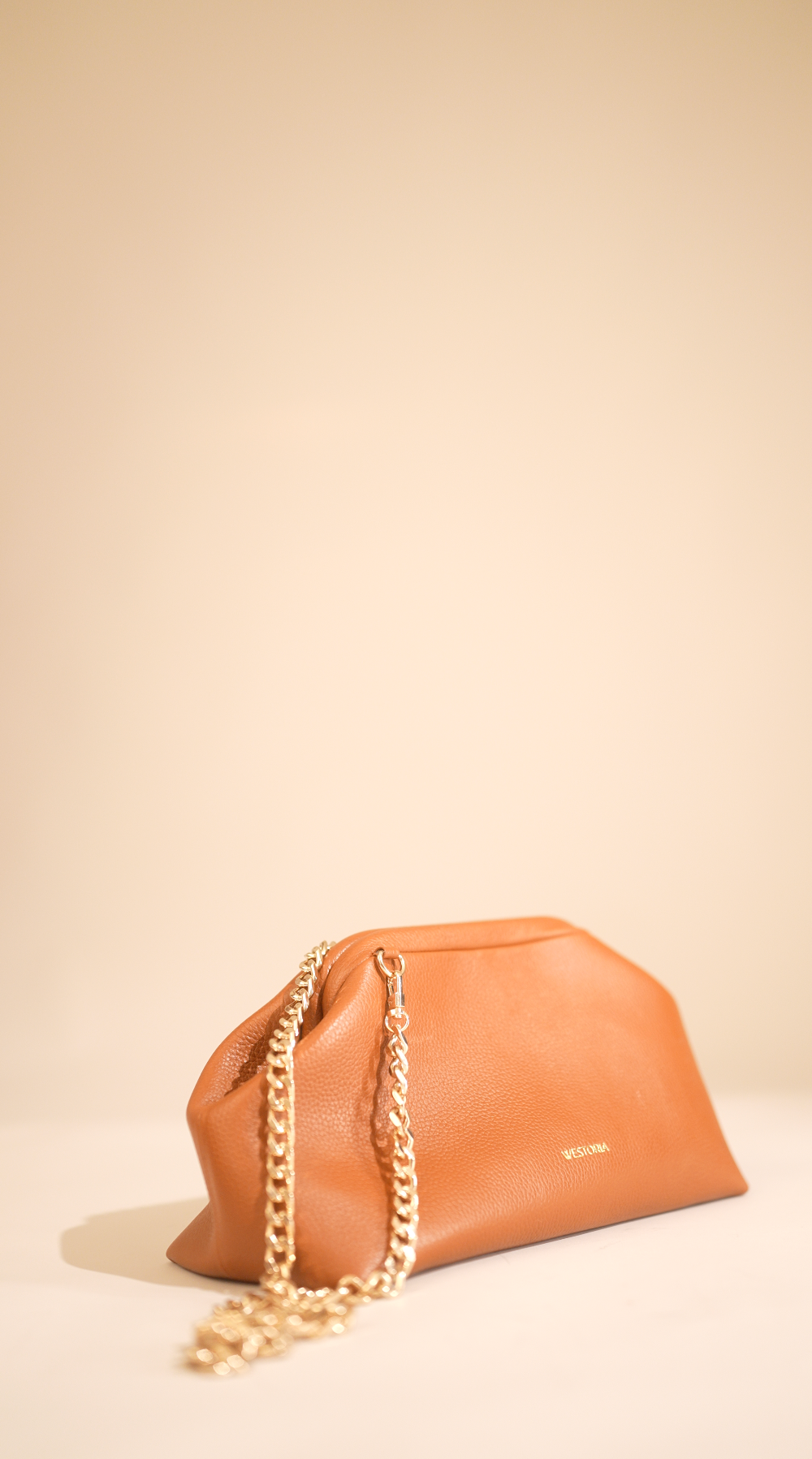 Westoria Tan Pebbled Clutch & Slingbag